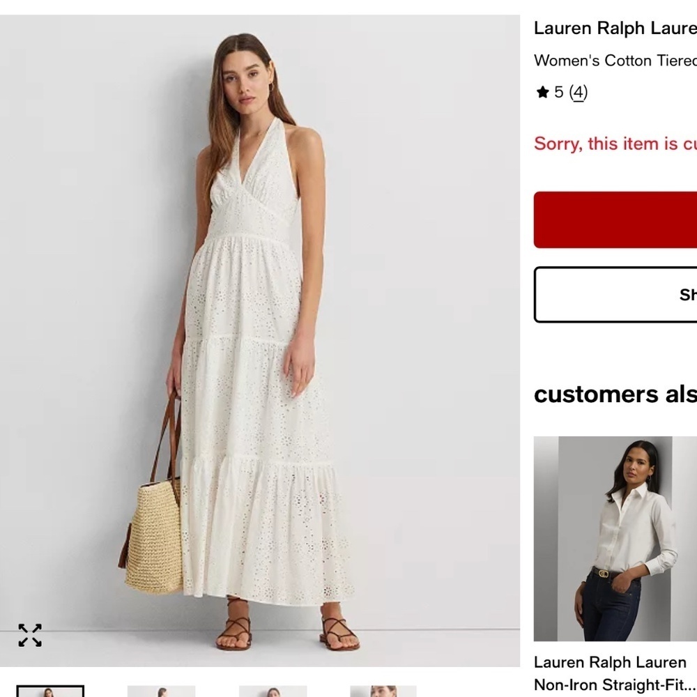 Ralph Lauren Cotton Eyelet Halter Maxi Dress White 100% cotton Size 8